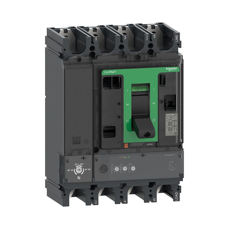 SCHNEIDER - MCCB Breaker, ComPacT NSX400F, 36kA at 415VAC, MicroLogic 2.3 Trip Unit 400A, 4P 4D