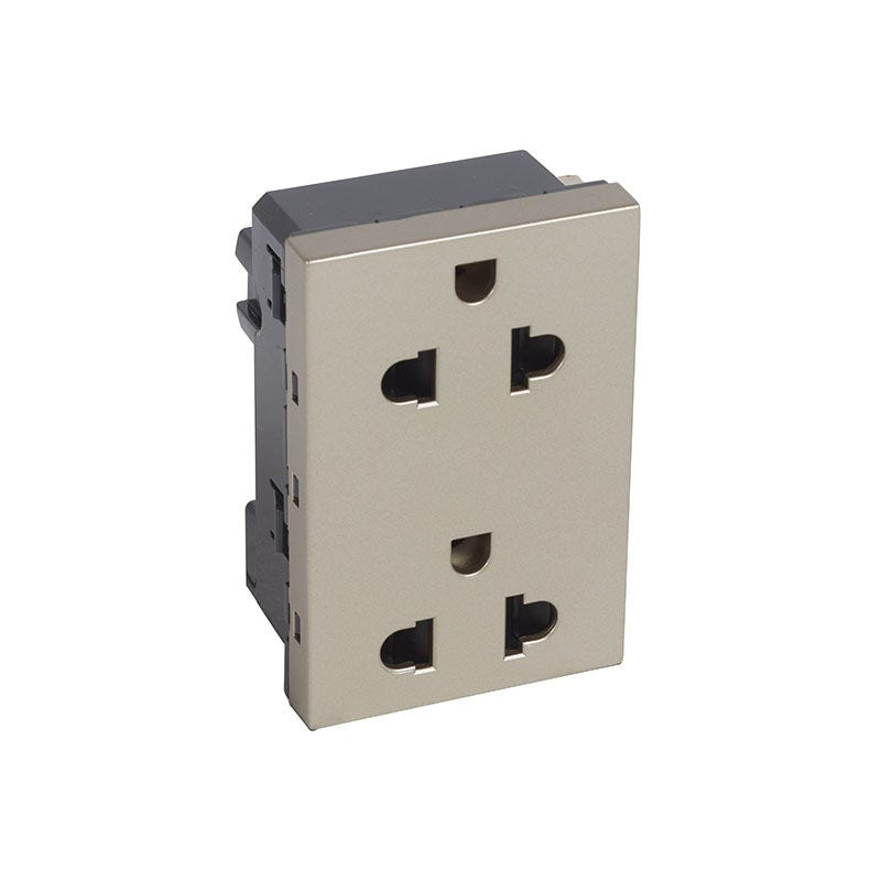 LEGRAND - Socket Outlet Arteor, Euro/US, 15A 127V/16A 250V, 2x2P+E, 3 Modules, with Shutters, Champagne