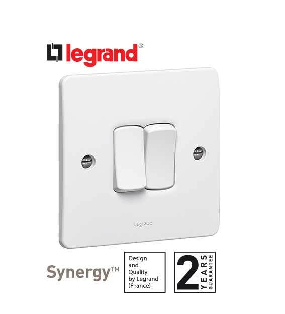 LEGRAND - Single Pole Switch Synergy, 2 Gang, 1 Way, 10 AX, 250 V~, White
