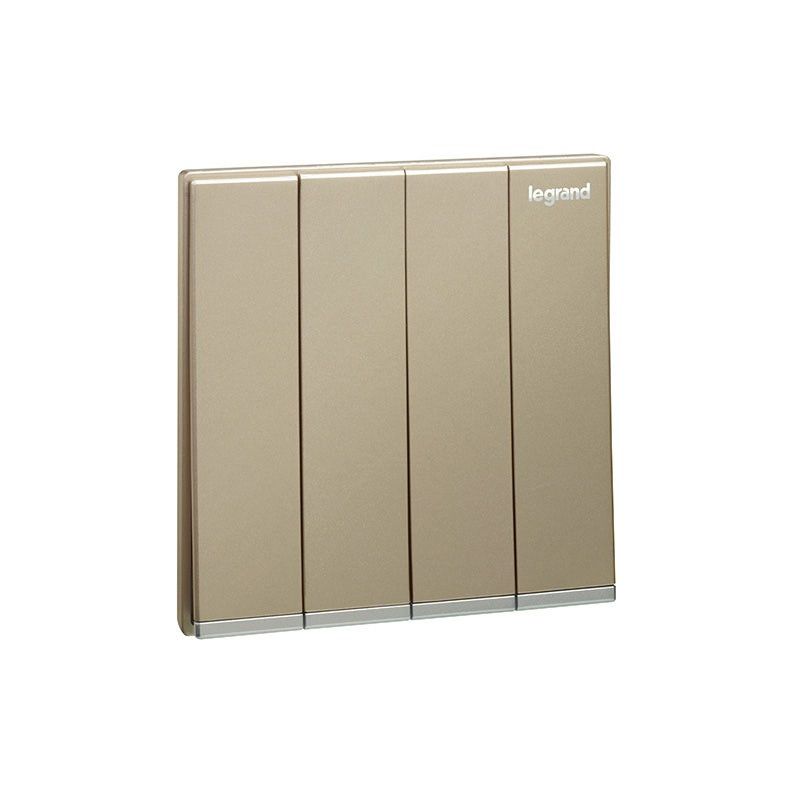 LEGRAND - Switch Galion, 4 Gang, 1 Way, 16AX, 250V, with Silver Barre, Champagne