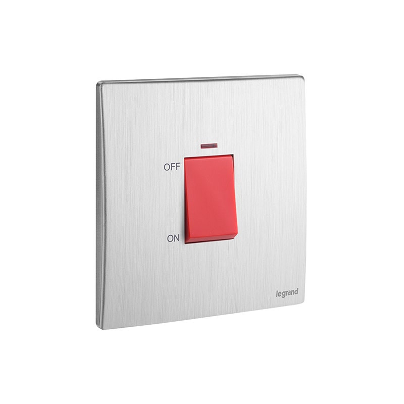 LEGRAND - Double Pole Switch Mallia Senses, HK, 1 Gang, 1 Way, 32A, 250V, with Red Indicator, Brushed Aluminium