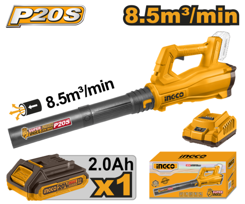 Cordless blower 20V 8.5m³/min with battery 2Ah & charger منفاخ هواء بلاور للحدائق ليثيوم 20 فولت مع بطارية و شاحن