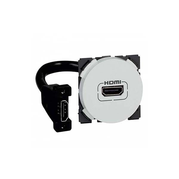 LEGRAND - HDMI Socket Arteor, Preconnected, Round, 2 Modules, Soft Aluminium