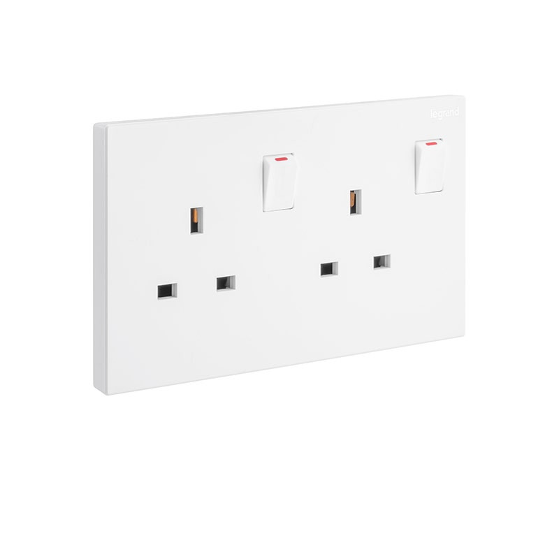 LEGRAND - Double Pole Socket Galion, BS, 2 Gang, Switched, 13A, 250V, White