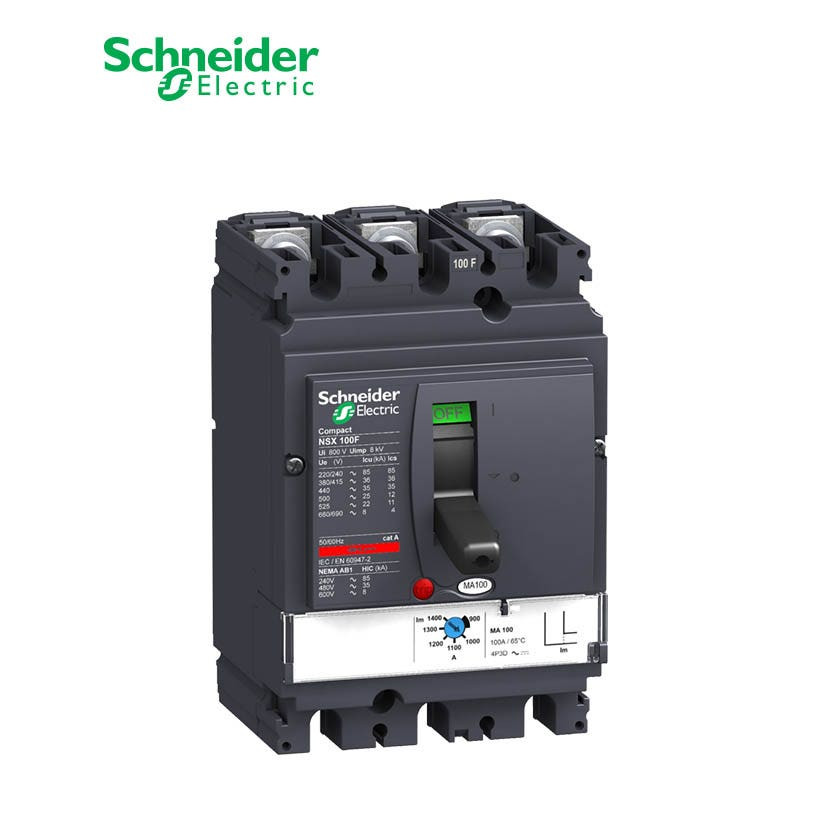 SCHNEIDER - MCCB Breaker, ComPact NSX100F, 36 kA at 415 VAC, MA Trip Unit 50A, 3P 3d