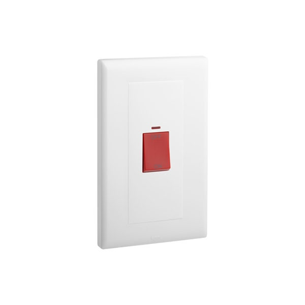 LEGRAND - Double Pole Switch Eloe, 2 Gang, 1 Way +  Neon, 45A, 250V, Vertical, White