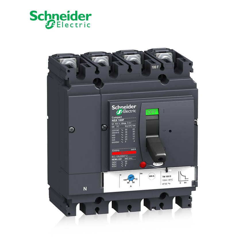 SCHNEIDER - MCCB Breaker, ComPact NSX100F, 36 kA at 415 VAC, TMD Trip Unit 50A, 4P 3d