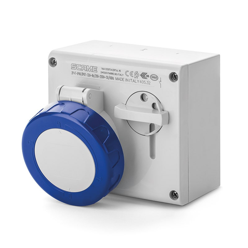 SCAME - Interlocked Socket, 16A, 2P+E, 6H, IP66/IP67, 200-250V, 50Hz 60Hz, Screw Terminals With Mechanical Interlock