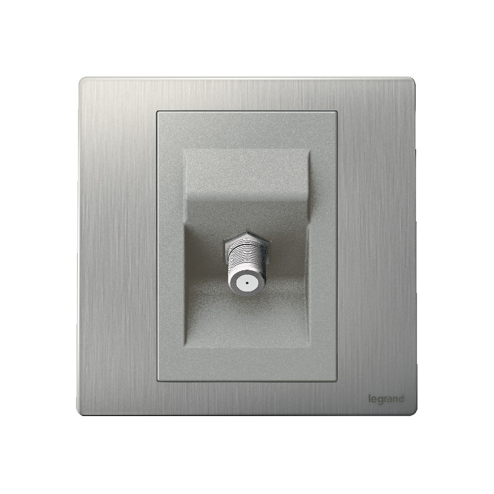 LEGRAND - TV Socket Mallia, Female 'F' Type Socket, Brushed Aluminium