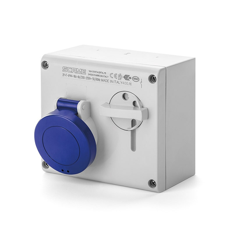 SCAME - Interlocked Socket, 32A, 2P+E, 6h, IP44, 200-250V, 50Hz, 60Hz, Screw Terminals, with Mechanical Interlock