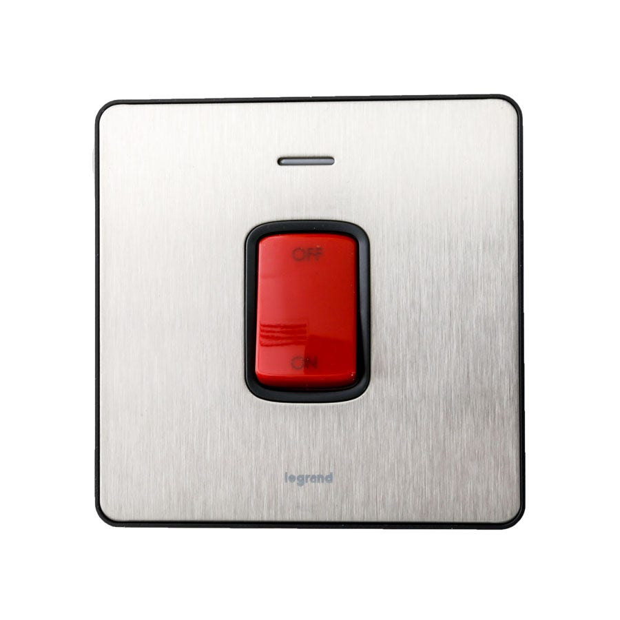 LEGRAND - Double Pole Switch Synergy -Blue Led -45 A -250 V~ Sleek Design Brushed Stainless Steel