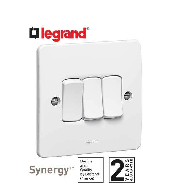 LEGRAND - Single Pole Switch Synergy, 3 Gang, 2 Way, 10 AX, 250 V~, White