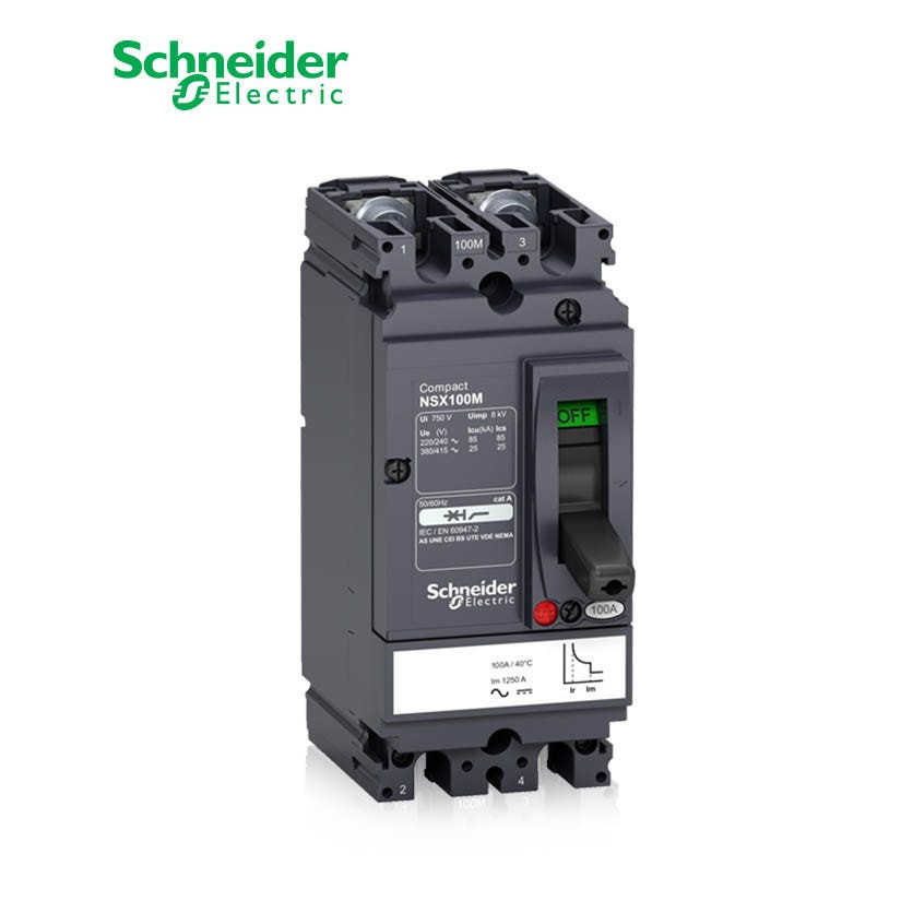 SCHNEIDER - MCCB Breaker, ComPact NSX100M AC/DC, 2P 2d, 25kA at 415 VAC, TMD Trip Unit 40A