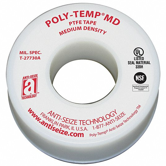 Thread Sealant Tape, PTFE, 0.7 to 0.8sg, 1/2 in Width, 520 in Length, White Color4X543
