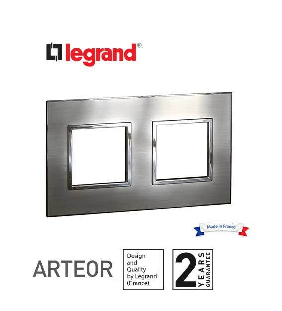 LEGRAND - Plate Arteor, British Std, Square, 4 Modules, Stainless Style