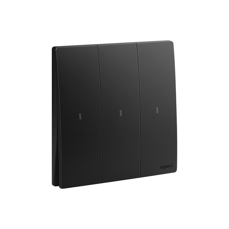 LEGRAND - Illuminated Switch Mallia Senses, 3 Gang, 2 Way, 16AX, 250V, Matt Black