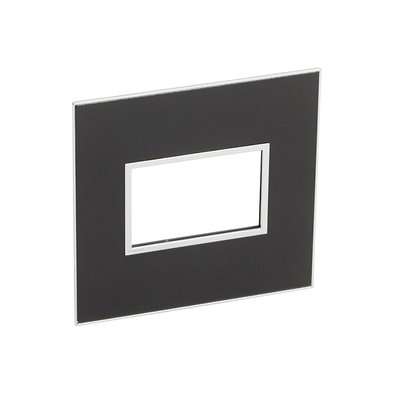 LEGRAND - Plate Arteor, Italian/US, 3 Modules, Square, 4''x4'', Mirror Black