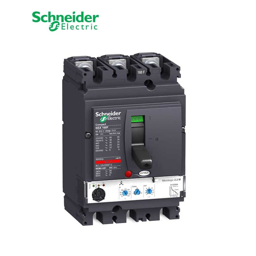 SCHNEIDER - MCCB Breaker, ComPact NSX160F, 3P 3d, 36kA at 415 VAC, MicroLogic 2.2 M Trip Unit 100A