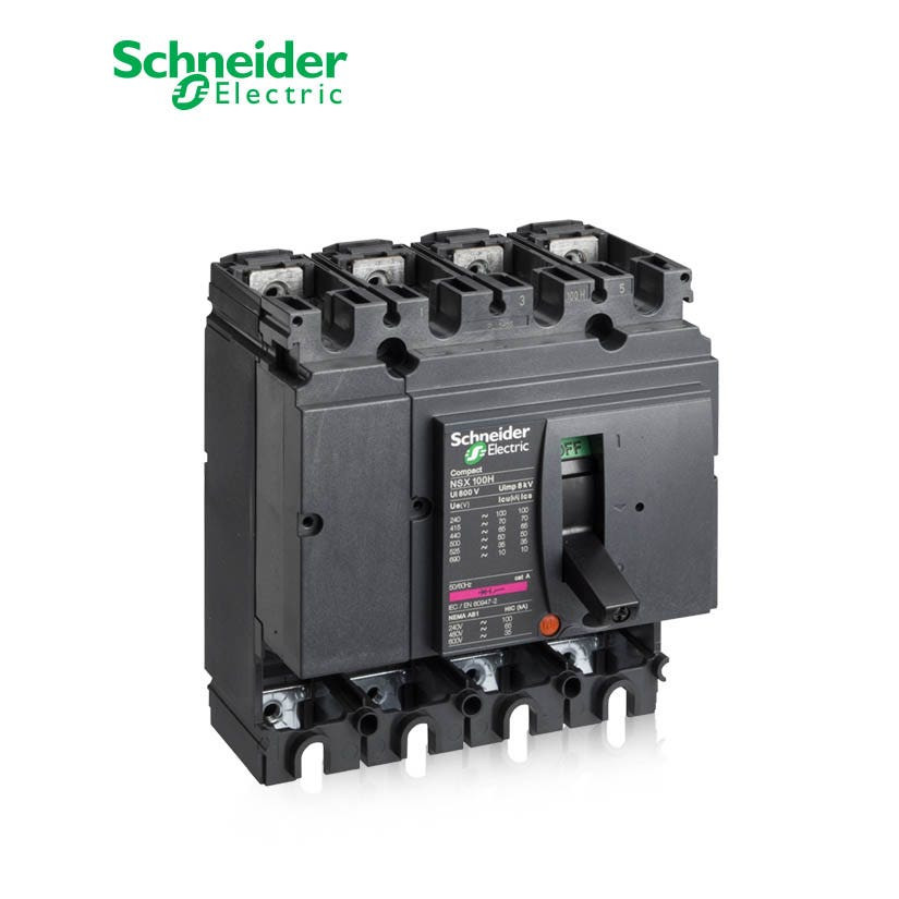 SCHNEIDER - MCCB Breaker Basic Frame, ComPact NSX100N, 100A, 4P, 50kA at 415 VAC 50/60 Hz, w/o Trip Unit