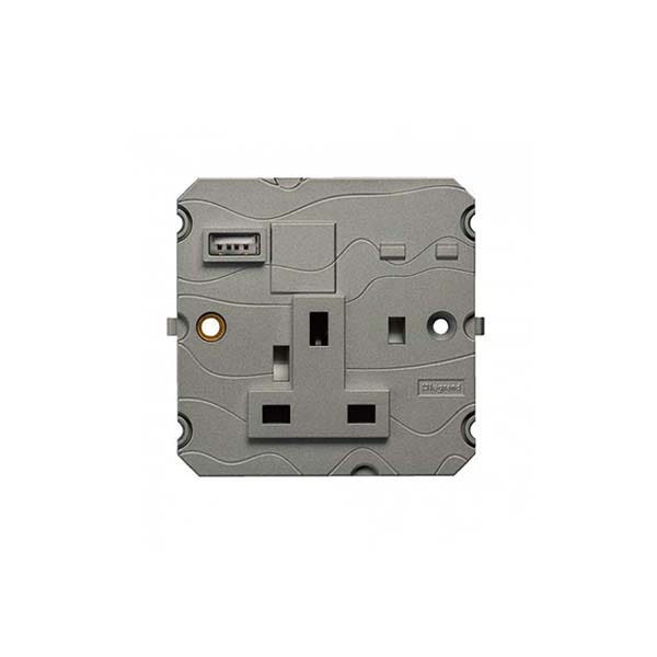 LEGRAND - Socket Arteor, 13A-250V, BS, with USB Type-A Charger, Single Pole Unswitched, Magnesium