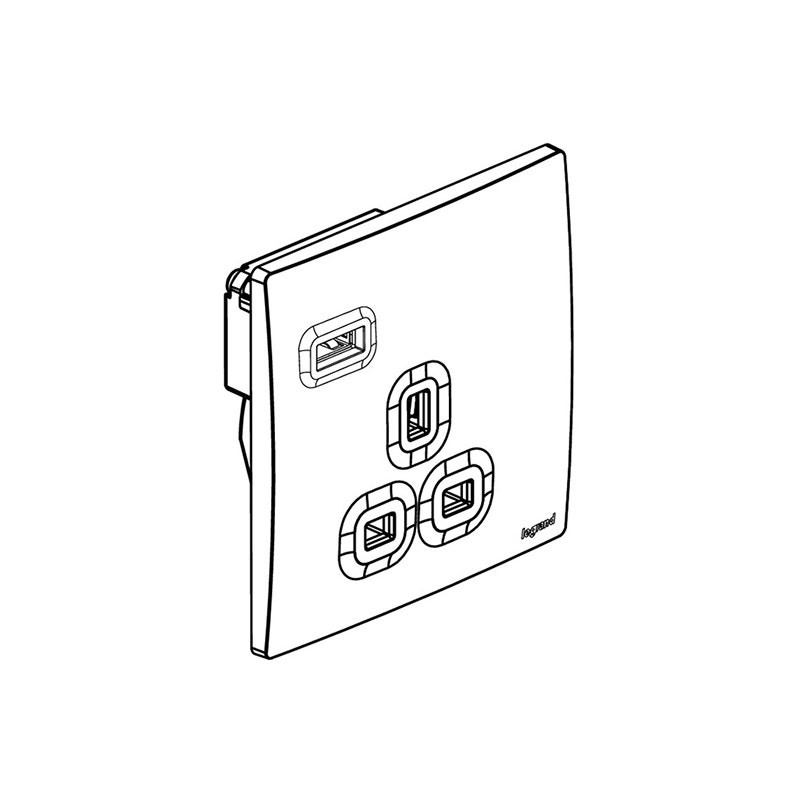 LEGRAND - Single Pole Socket Outlet Mallia Senses, BS, Unswitched, 13A 250V, 1 Gang, with USB-A, Brushed Black