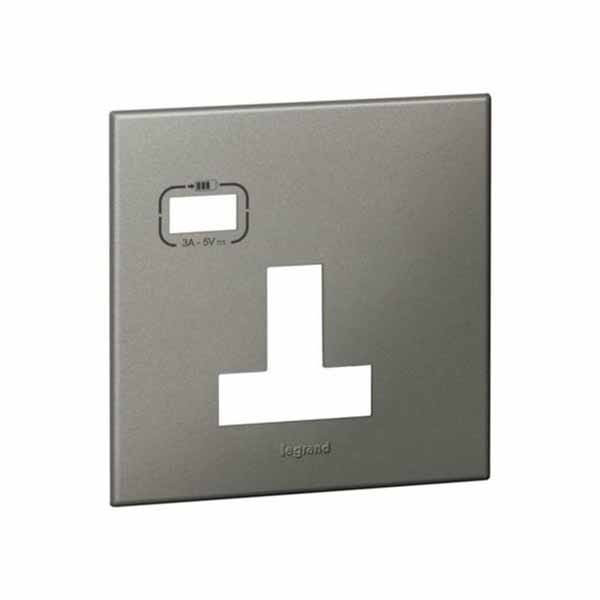 LEGRAND - Plate Arteor, for 13A Unswitched Sockets, 1 Gang, with USB Charger, BS, Magnesium
