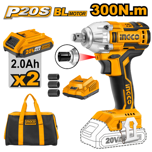 Cordless impact driver 20V 285Nmمفك تأثير لاسلكي 20 فولت عزم دوران 285 نيوتن متر مع 2 بطارية 2 امبير وشاحن
