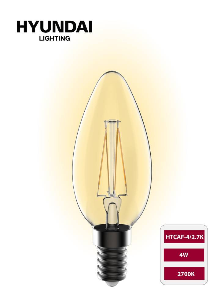 Hyundai HTCAF-4W Non-Dimmable Candle Bulb, E14 Base, 2700K Yellow Bulb, Classic Clear Glass