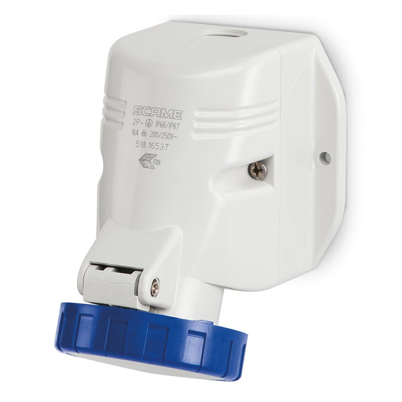 SCAME - Surface Mounting Socket, 16A, 2P+E, IP66/IP67/IP69, 6H, 200-250V, 50Hz 60Hz, Screw Terminals