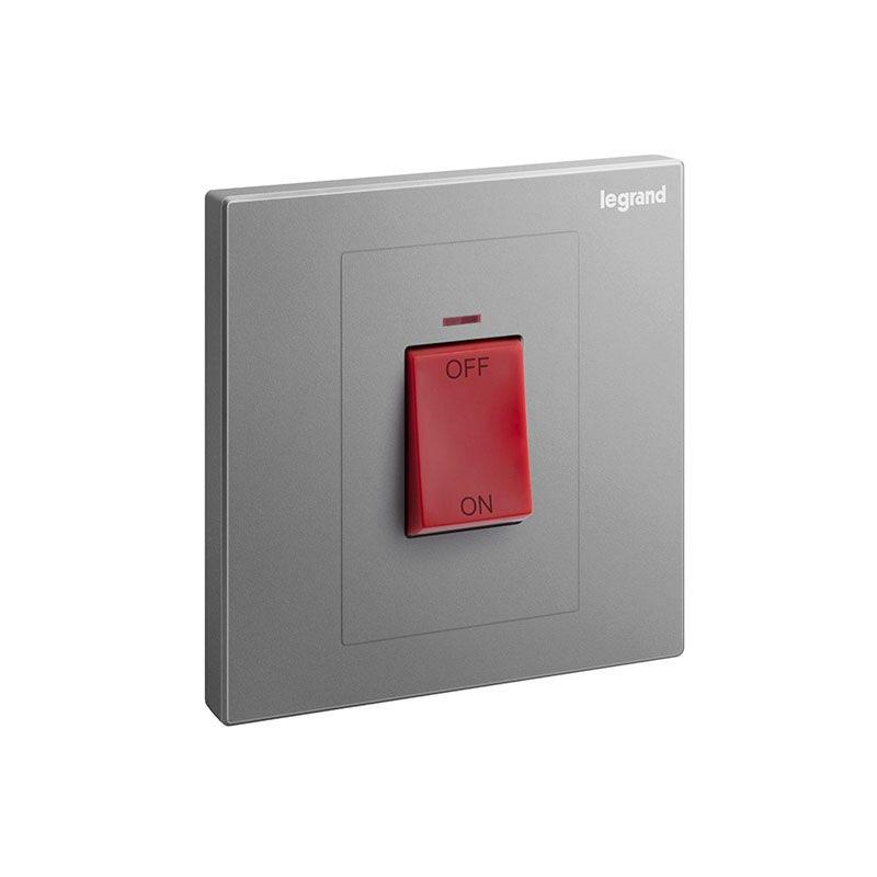 ليجراند - مفتاح مزدوج Galion، 1 موديول، 45A، 250V، مع مؤشر أحمر وقاطع أحمر، Dark Silver