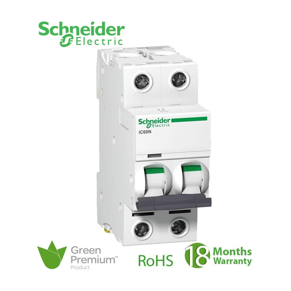 SCHNEIDER - MCB Breaker, Acti9 iC60N, 2P, 16A, D curve 