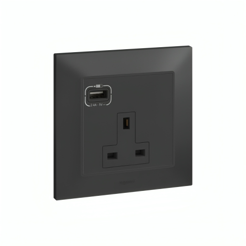 Legrand Single Plug with USB Type A Port (Blanco S) - 13W - Black - 617757