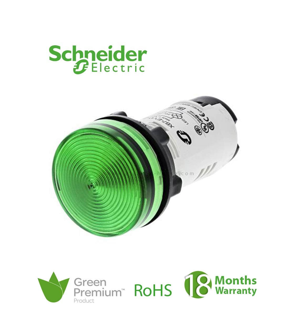 SCHNEIDER - Round Pilot Light Ø22, Green, Ba 9S Base, 250 V, Screw Clamp Terminals