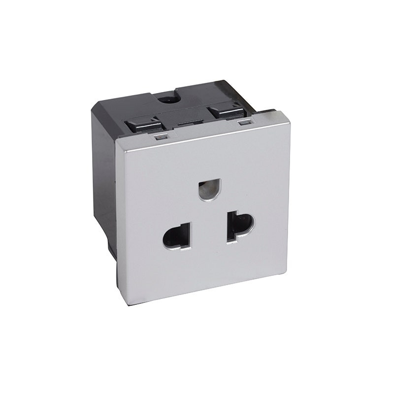 LEGRAND - Socket Outlet Arteor, Euro/US, 15A 127V/16A 250V, 2P+E, with Shutter, 2 Modules, Soft Aluminium