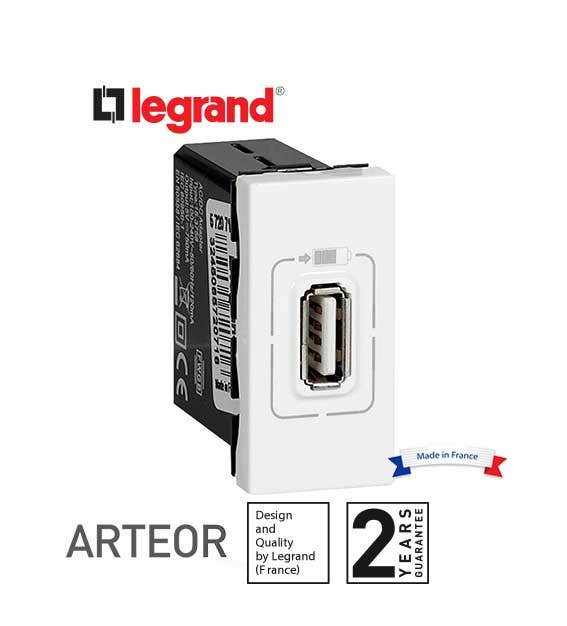 LEGRAND - USB Charger Arteor, Single USB Socket, Type-A, 5V, 1.5A, 1 Mod, White