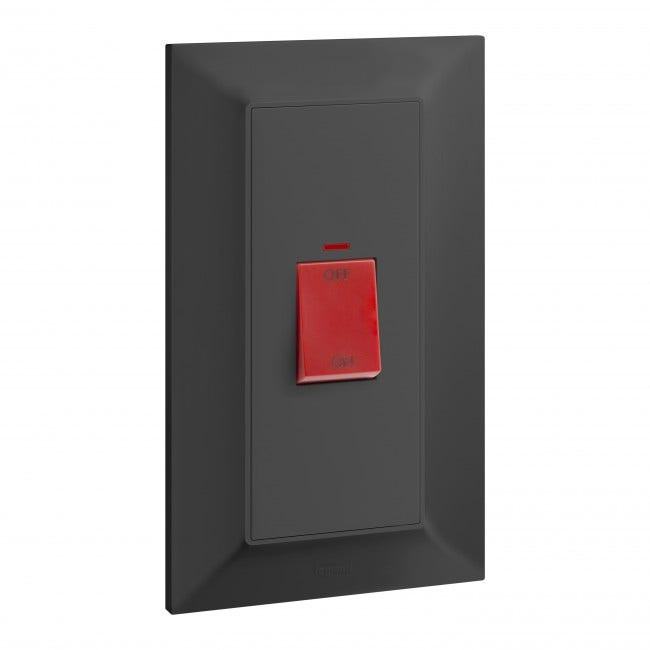LEGRAND - Double pole switch Belanko S - 45A x 250V~ 1 gang - 1-way vertical switch + red neon indicator - anthracite