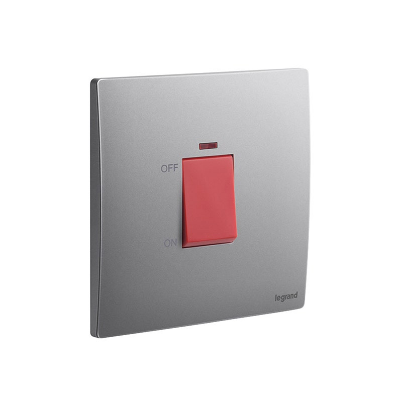 LEGRAND - Double Pole Switch Mallia Senses, HK, 1 Gang, 1 Way, 32A, 250V, with Red Indicator, Dark Silver