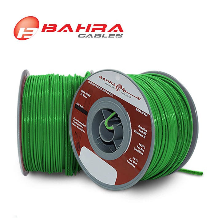 بحرة - سلك كهربائي نحاس - المواصفات الأمريكية - THHN - مقاس 14 AWG - أخضر - 600 فولت - 152.44 متر