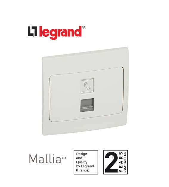 DISCONTINUED LEGRAND - Telephone Socket Mallia, RJ 11, 4 Contacts, White
