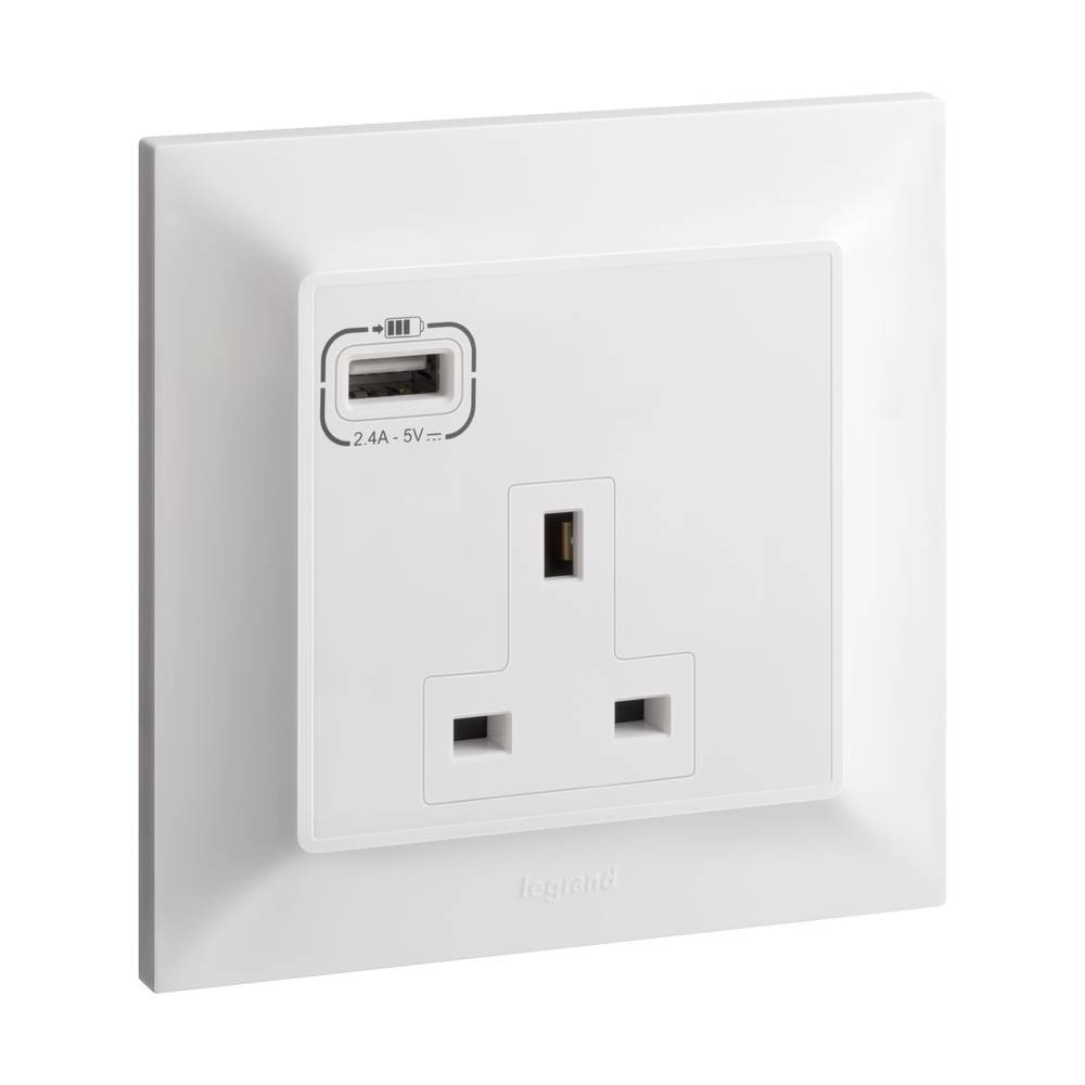 13 Amp Switchless Fish with USB White Blanco S