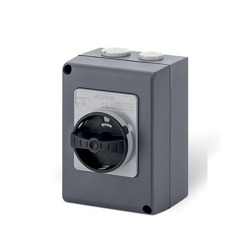 SCAME - Enclosed Switch Disconnector (AC22A/ AC23A) 20A, 3P + N, IP66, 105x150x82mm, Y1, IK10, General, Grey/Black