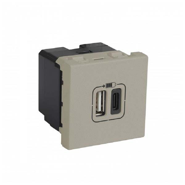 LEGRAND - Charging Socket Arteor, USB Type-A + Type-C, 3A/15W, 5V, 2 Modules, Champagne