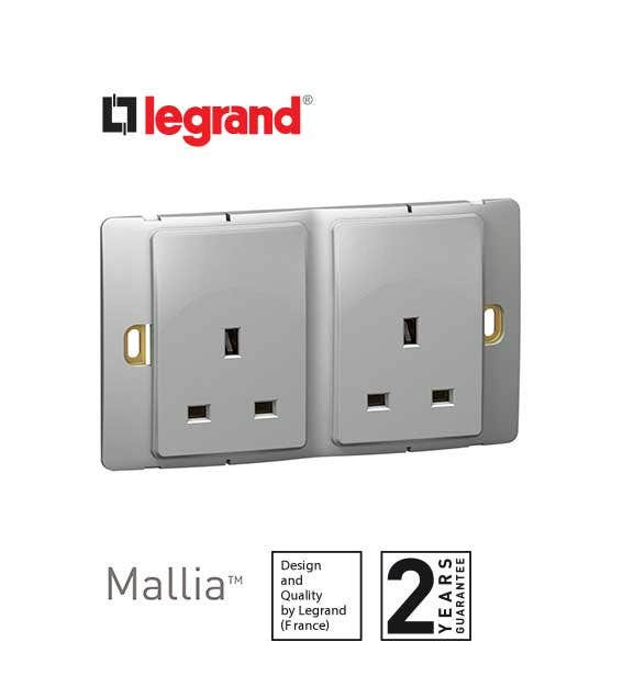 DISCONTINUED LEGRAND - Socket Outlet Mallia, Unswitched, 2 Gang, 13 A, 250 V~, Silver