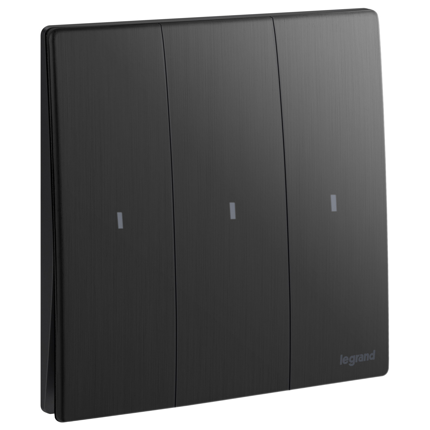 LEGRAND - Illuminated Switch Mallia, 3 Gang, 1 Way, 16 AX, 250 V~, Brushed Black