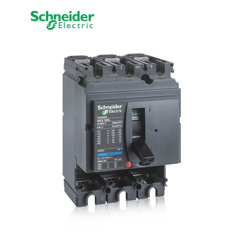 SCHNEIDER - MCCB Breaker Basic Frame, ComPact NSX100S, 100A, 3P, 100kA at 415 VAC 50/60 Hz, w/o Trip Unit