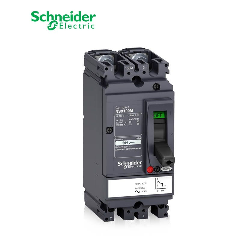 SCHNEIDER - MCCB Breaker, ComPact NSX100M AC/DC, 2P 2d, 25kA at 415 VAC, TMD Trip Unit 63A