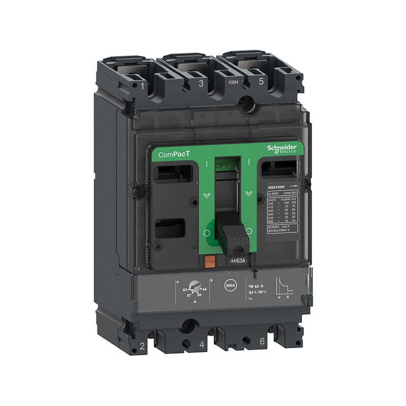 SCHNEIDER - MCCB Breaker, ComPacT NSX100H, 70kA at 415VAC, TMD Trip Unit 32A, 3P 3D