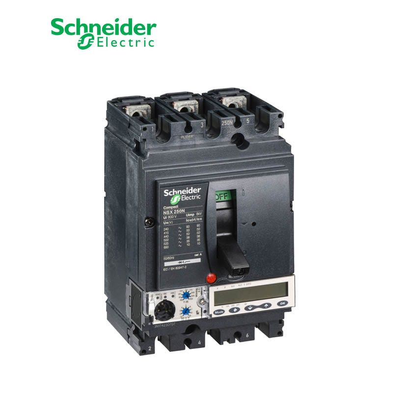 SCHNEIDER - MCCB Breaker, ComPact NSX250N, 50kA at 415 VAC, MicroLogic 5.2 A Trip Unit 250A, 3P 3d
