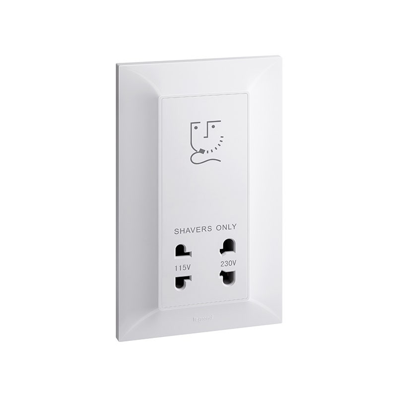 ليجراند - مقبس حلاقة Belanko S، 1 مفتاح، 115/230V، 20VA، 50/60Hz، عمودي، مدمج، White