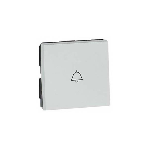 LEGRAND - 1-Way Push-Button Arteor, with Bell Symbol, Square, 2 Modules, Soft Aluminium
